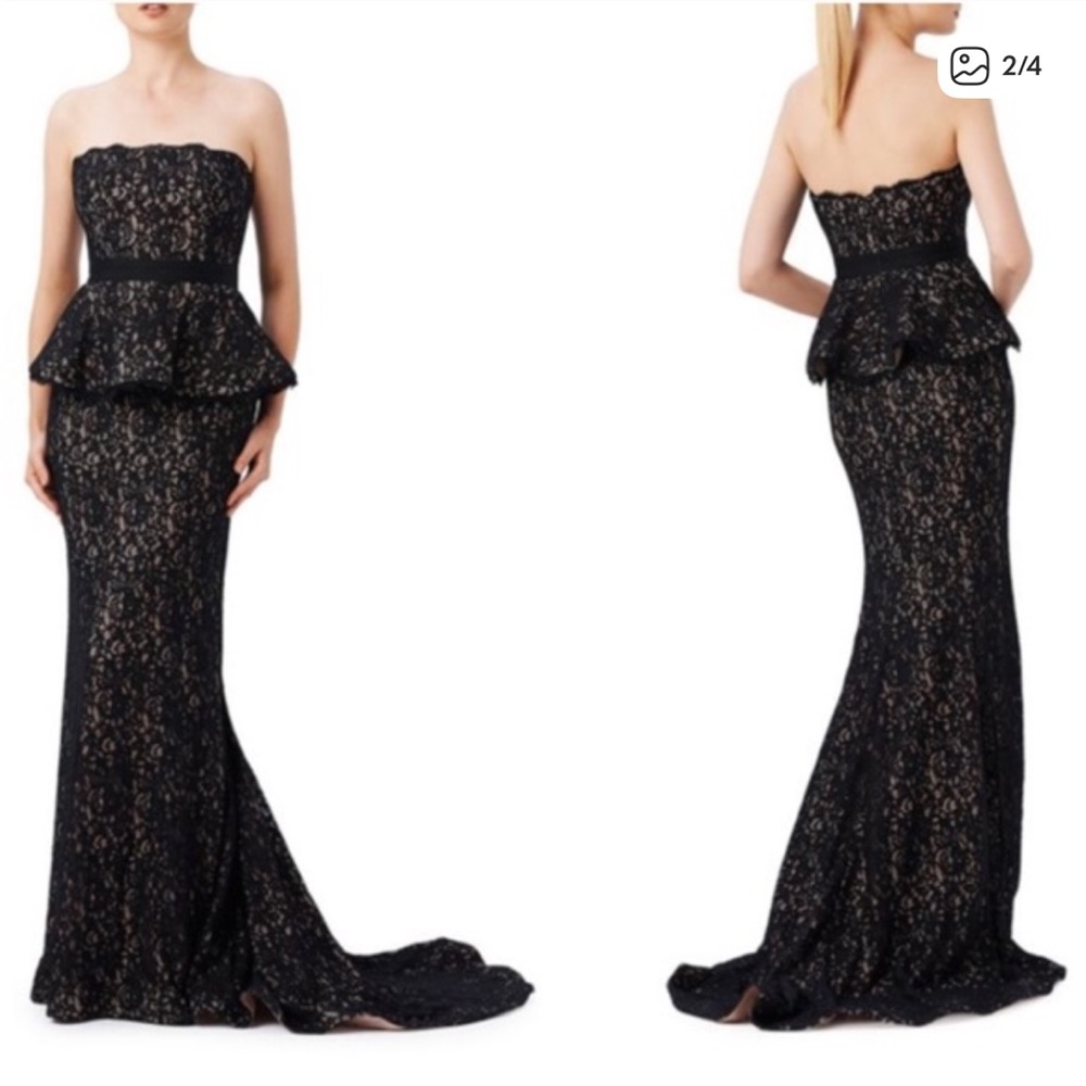 Adrianna Papell Strapless Black Lace Gown